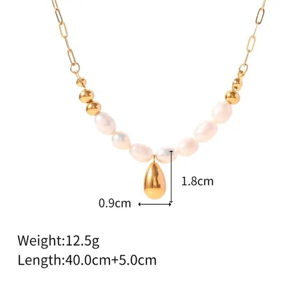 18K Gold Plated White Pearl Gold Bead Necklace - Picture 5 of 8